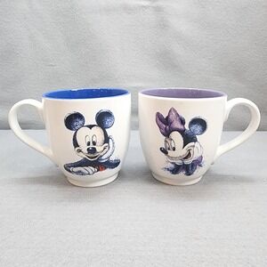 Disney Store Mickey and Minnie Mouse Sketch Ceramic Mug Set Blue Purple Interior